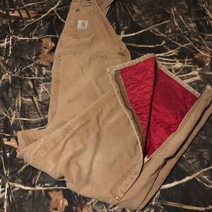 VTG Carhartt RO2 Tan Quilted Lined Workwear Bib Overalls 46x30 DBL Knee‎ Canvas